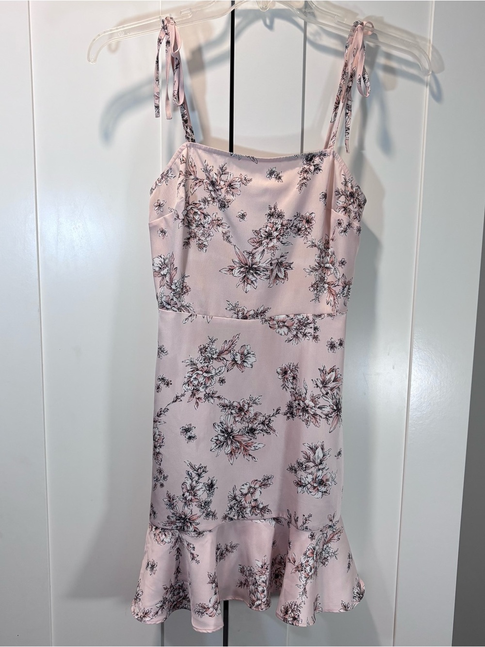 Express Pink Floral Tie Strap Smocked Back Ruffle Mini Slip Dress Women’s XS